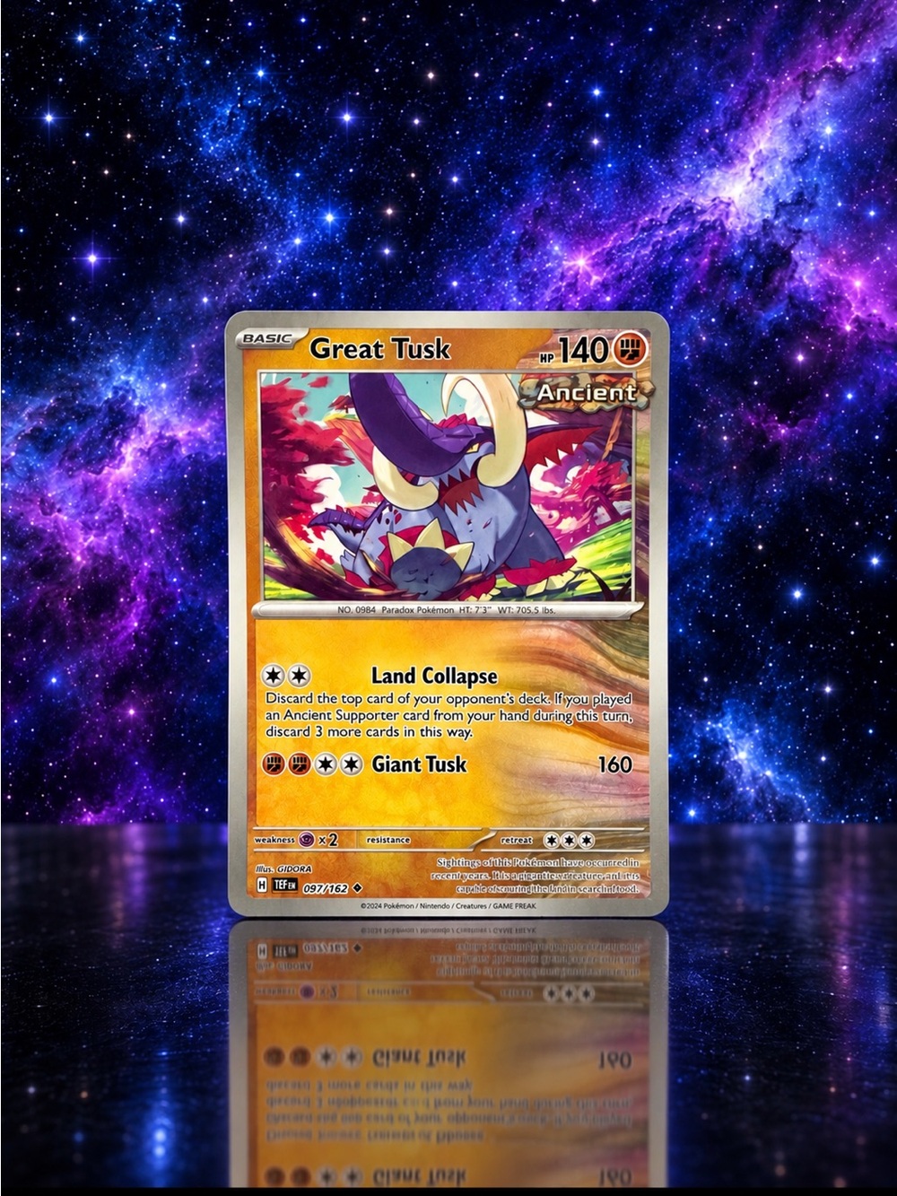 Great Tusk Pokémon Card Display - Yellow/Gold